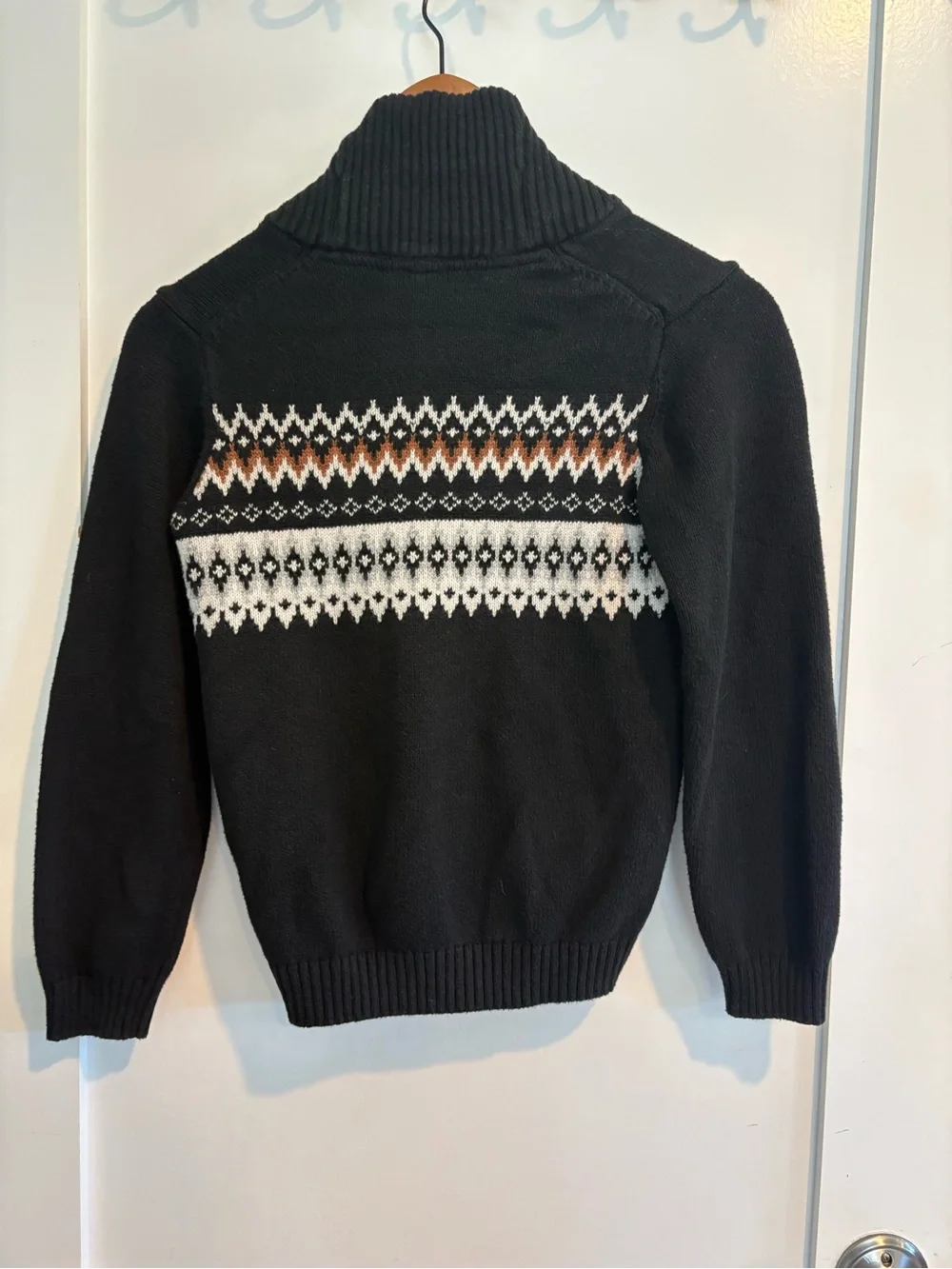 SOLD Janie and Jack Boys Black and Brown Fair Isle Shawl Collar Cardigan Size 8